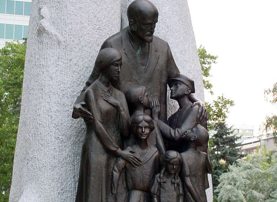 Monument to Janusz Korczak in Warsaw, Poland