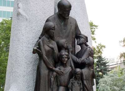 Monument to Janusz Korczak in Warsaw, Poland