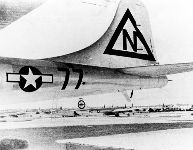 Tail section of Bockscar with temporary markings