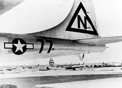 Tail section of Bockscar with temporary markings